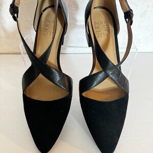 Naturalizer Women's Black Blakely Sandals Size 8.5 Ankle Strap 1" Block Heel Buc